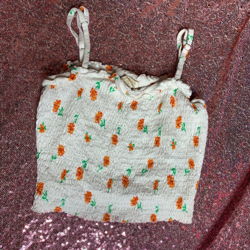 Forever 21 White and Orange Smocked Top